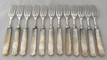 William IV Cased Set of Crested Silver and Carved Mother of Pearl Dessert Knives & Forks for Twelve. Sheffield 1831 George Hardisty.