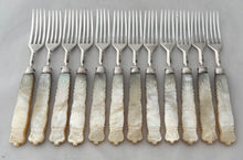 William IV Cased Set of Crested Silver and Carved Mother of Pearl Dessert Knives & Forks for Twelve. Sheffield 1831 George Hardisty.