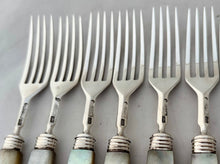 William IV Cased Set of Crested Silver and Carved Mother of Pearl Dessert Knives & Forks for Twelve. Sheffield 1831 George Hardisty.