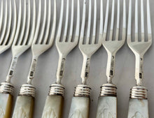 William IV Cased Set of Crested Silver and Carved Mother of Pearl Dessert Knives & Forks for Twelve. Sheffield 1831 George Hardisty.
