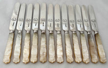 William IV Cased Set of Crested Silver and Carved Mother of Pearl Dessert Knives & Forks for Twelve. Sheffield 1831 George Hardisty.