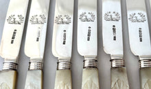 William IV Cased Set of Crested Silver and Carved Mother of Pearl Dessert Knives & Forks for Twelve. Sheffield 1831 George Hardisty.