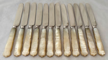 William IV Cased Set of Crested Silver and Carved Mother of Pearl Dessert Knives & Forks for Twelve. Sheffield 1831 George Hardisty.