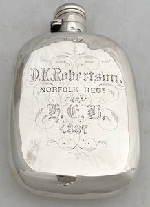 Victorian Norfolk Regiment Silver Hip Flask. London 1885 William Summers. 3.5 troy ounces.