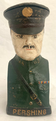 General John J. Pershing GCB, Commander American Expeditionary Forces World War One: Cast Iron Bust Money Box.
