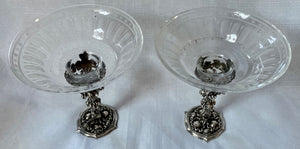 Early Victorian Pair of Naturalistic Comport Stands with Etched Glass Dishes. Elkington & Co. 1847.