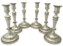 Christofle of Paris, Six 20th Century Silver Plated Candlesticks.