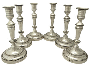 Christofle of Paris, Six 20th Century Silver Plated Candlesticks.