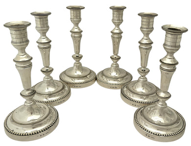 Christofle of Paris, Six 20th Century Silver Plated Candlesticks.