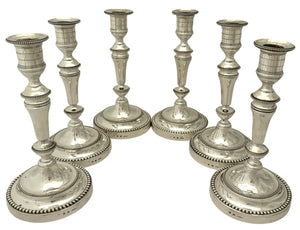 Christofle of Paris, Six 20th Century Silver Plated Candlesticks.