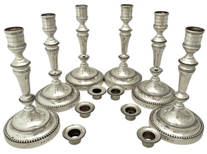 Christofle of Paris, Six 20th Century Silver Plated Candlesticks.