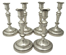 Christofle of Paris, Six 20th Century Silver Plated Candlesticks.
