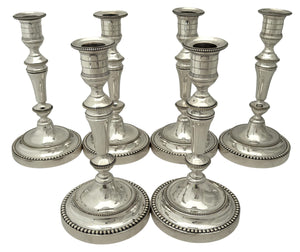 Christofle of Paris, Six 20th Century Silver Plated Candlesticks.