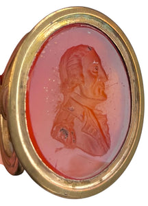 Late 18th Century Gilt Metal Military Officer Portrait Profile Intaglio Fob Seal.