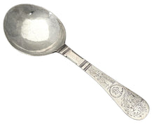 Mid 18th Century Scandinavian Silver Spoon, Foliate Engraved Flat Stem. 1 troy ounces.