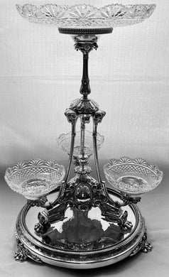 Victorian Silver Plated & Cut Glass Centrepiece with Mirrored Plateau. Henry Wilkinson & Co. of Sheffield,  circa 1850 - 1870.