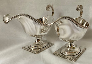 19th Century Pair of Pedestal Silver Plate on Copper Sauce Boats.