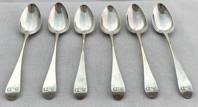 Georgian, George III, Six Silver Teaspoons. London 1798 Samuel Godbehere & Edward Wigan.  2.5 troy ounces.