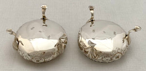 Victorian Pair of Large Crested Silver Salts. London 1856 Henry Holland. 6 troy ounces.