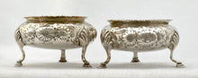 Victorian Pair of Large Crested Silver Salts. London 1856 Henry Holland. 6 troy ounces.