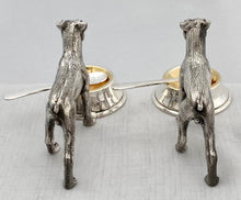 Pair of Novelty Silver Plated Boxer Dog Salts & Spoons with Gilded Bowls.