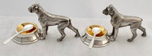 Pair of Novelty Silver Plated Boxer Dog Salts & Spoons with Gilded Bowls.