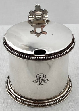 Late Victorian Silver Plated Drum Mustard Pot, Monogram for Alfred de Rothschild.