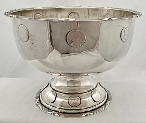 Early Victorian Silver Plated Punch Bowl Inset with Georgian Coins, Circa 1850.