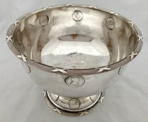 Early Victorian Silver Plated Punch Bowl Inset with Georgian Coins, Circa 1850.