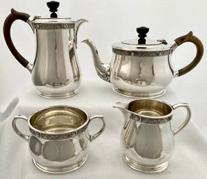Elizabeth II Four Piece Celtic Pattern Silver Tea Service. London 1957/59 Garrard & Co. 56 troy ounces.