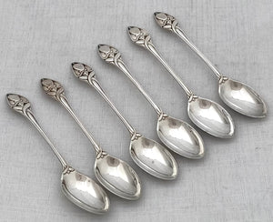 Cased Set of Six Silver Plated Art Nouveau Teaspoons.