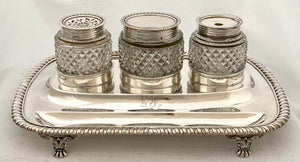 Georgian, George III, Crested Silver Inkstand. London 1816 J. E. Terrey & Co. 25 troy ounces.