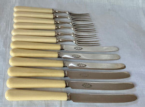 Oak Cased Dessert Knives & Forks for Six People. Cooper Brothers of Sheffield, circa 1900 - 1940.