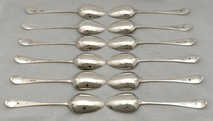 Georgian, George III, Twelve Silver Tablespoons, Crest of Blofeld. London 1787, Hester Bateman. 23.5 troy ounces.