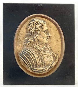 Lord Protector of The Commonwealth, a 19th Century Bronze Relief Portrait Plaque of Oliver Cromwell.