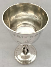 Victorian Silver Presentation Figural Goblet. London 1898 Pairpoint Brothers. 8.4 troy ounces.