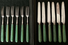Georgian, George III, Old Sheffield Plate & Green Stained Ivory Dessert Knives & Forks, circa 1790 - 1810.