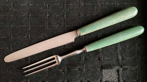 Georgian, George III, Old Sheffield Plate & Green Stained Ivory Dessert Knives & Forks, circa 1790 - 1810.