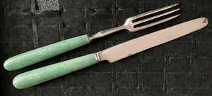 Georgian, George III, Old Sheffield Plate & Green Stained Ivory Dessert Knives & Forks, circa 1790 - 1810.