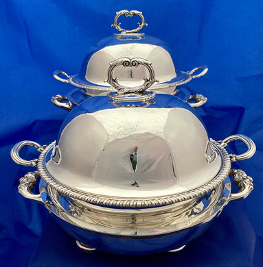 Georgian, George III, Silver Vegetable Tureens & Covers on Old Sheffield Plate Warming Stands. London 1793 Paul Storr.  65 troy ounces.