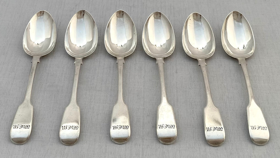 William IV Six Silver Teaspoons. London 1833 William Theobalds. 3.9 troy ounces.