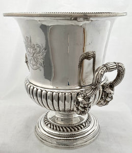 First Half 19th Century Armorial Mask Head Wine Cooler, Arms of Johnson.