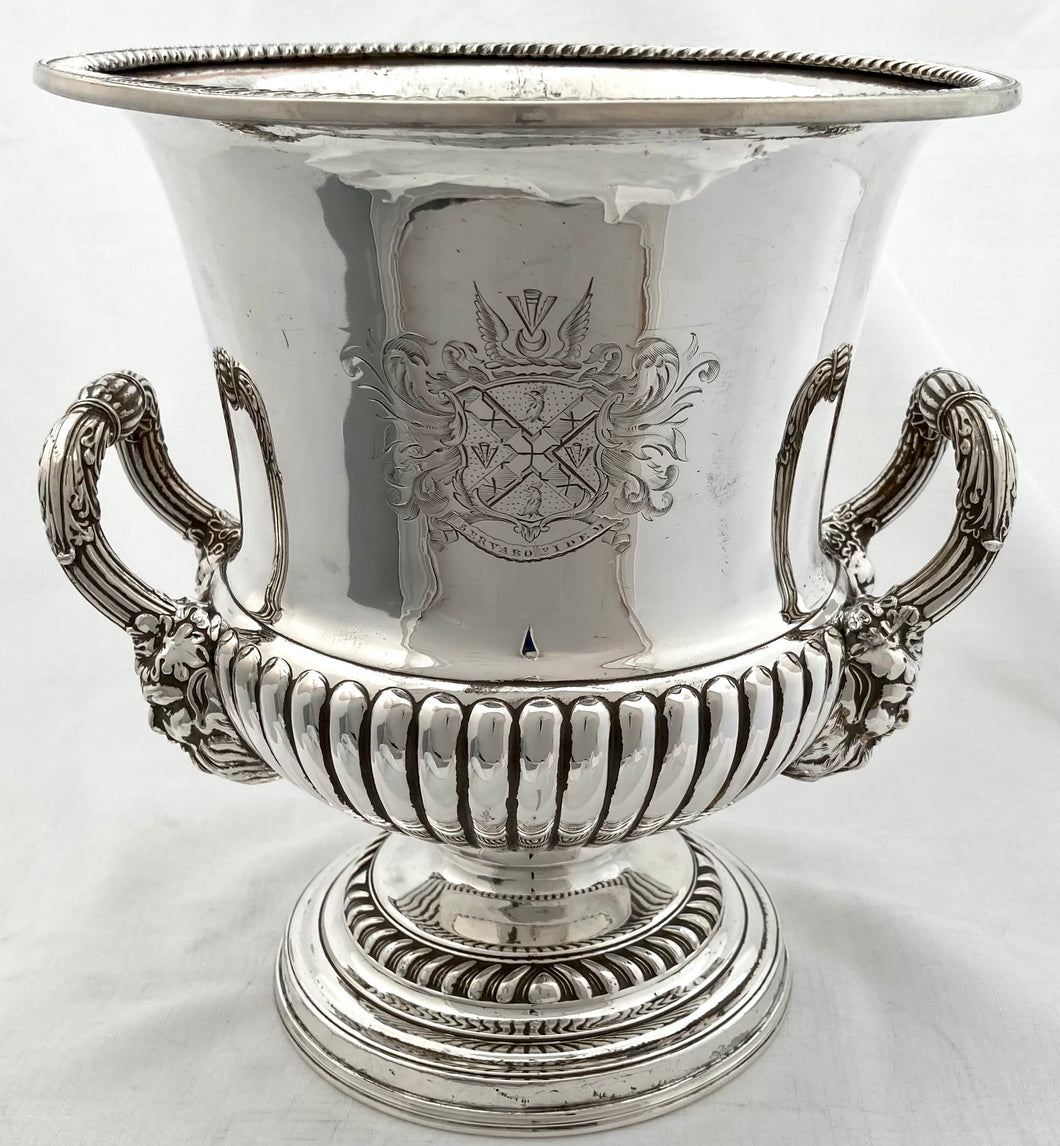 First Half 19th Century Armorial Mask Head Wine Cooler, Arms of Johnson.