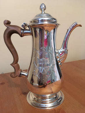 Georgian, George II, silver coffee pot. Newcastle 1757 John Langlands,  20 troy ounces