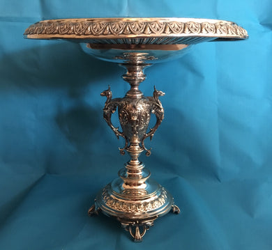 Late Victorian/Edwardian silver plated centrepiece, depicting winged beasts. Norblin & Co, Warsaw, Poland.