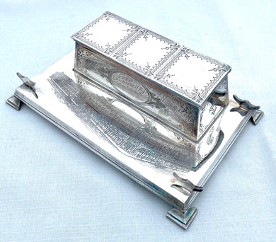 Silver Plated Advertising Inkstand for Thomas W. Ward of Albion Works, Sheffield. John Turton & Co. of Sheffield.