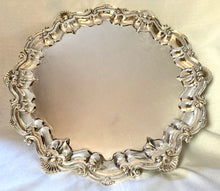 Large 17 Inch Ornate Silver Plated Salver with Raised Shell & Scroll Border.