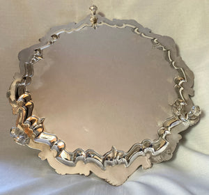 Large 17 Inch Ornate Silver Plated Salver with Raised Shell & Scroll Border.