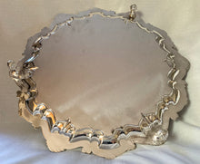 Large 17 Inch Ornate Silver Plated Salver with Raised Shell & Scroll Border.