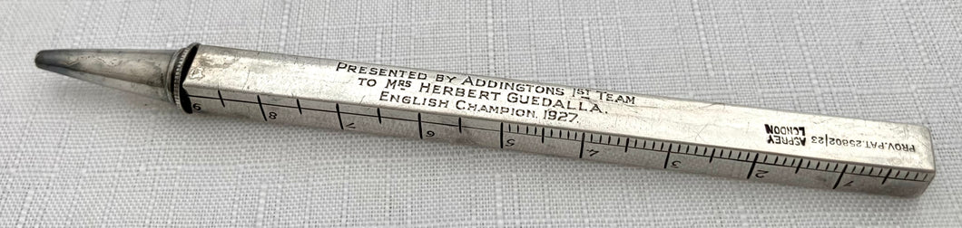 George V Novelty Silver Ruler Pencil of Golfing Interest. Birmingham 1925.